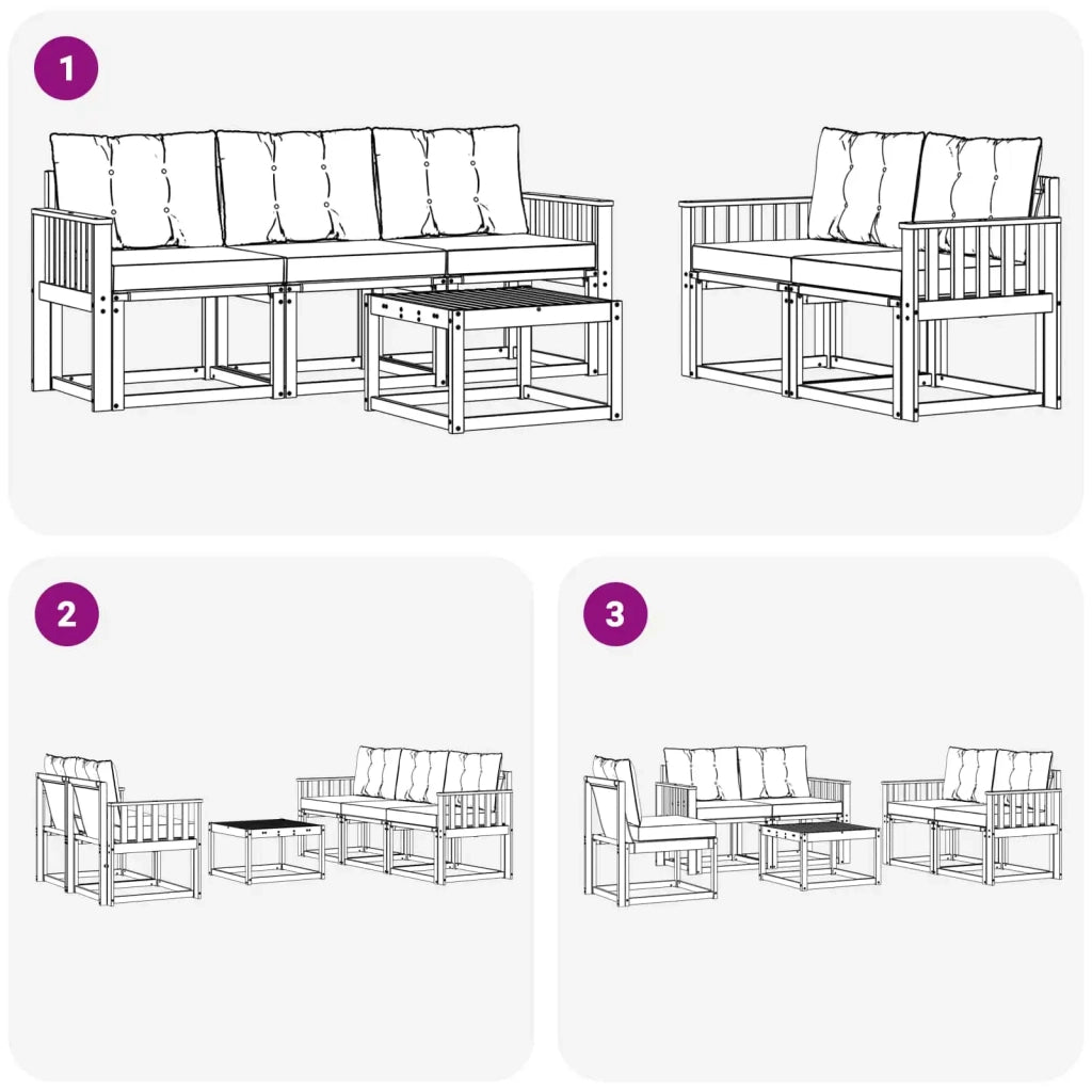 Set di divani da esterno con cuscino 6 pcs Bianco e Nero 3389210