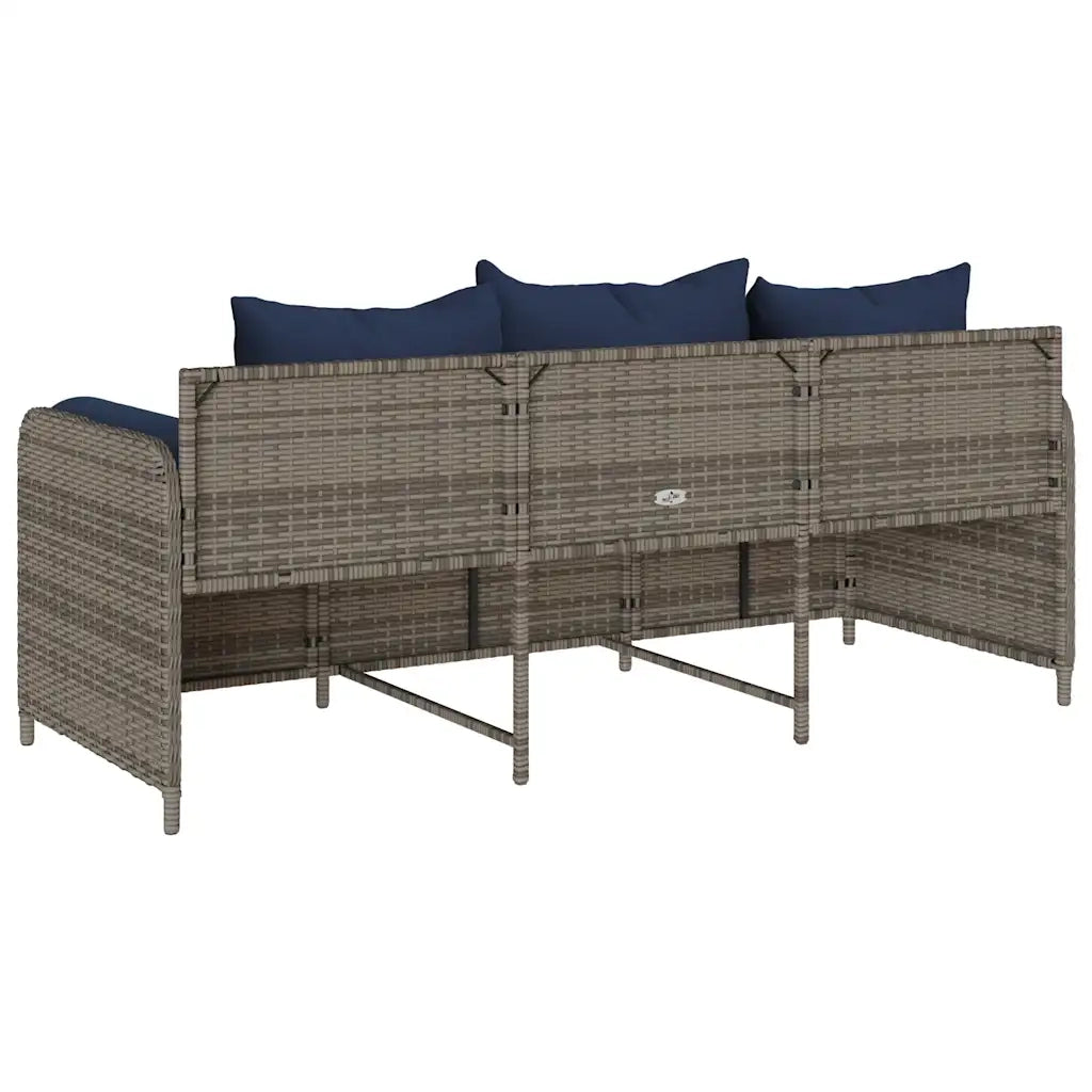 Divano da Giardino con Cuscini 3 Posti Grigio in Polyrattan 4104179