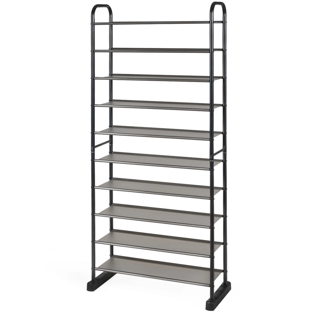 Scarpiera a 10 ripiani rimovibili con struttura in metallo-Organizzatore per scarpe da 50 paia Nero 66x29x152cm