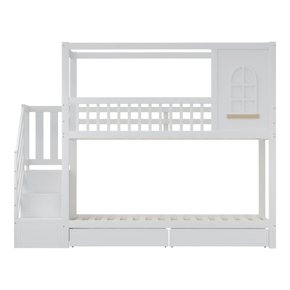 Letto a Castello Bambini in Legno Massello con Cassetti ¨C Xylo ¨C Bianco 90x200