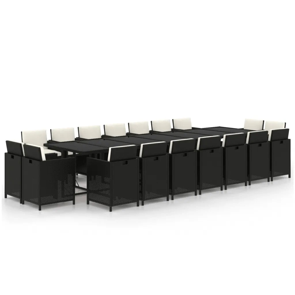 Set da Pranzo per Giardino 19 pz con Cuscini in Polyrattan Nero 3095640