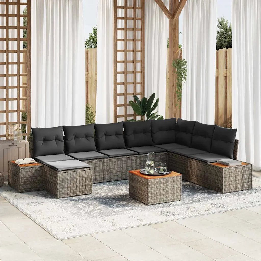 Set Divano da Giardino con cuscino 9 pcs Grigio Polyrattan