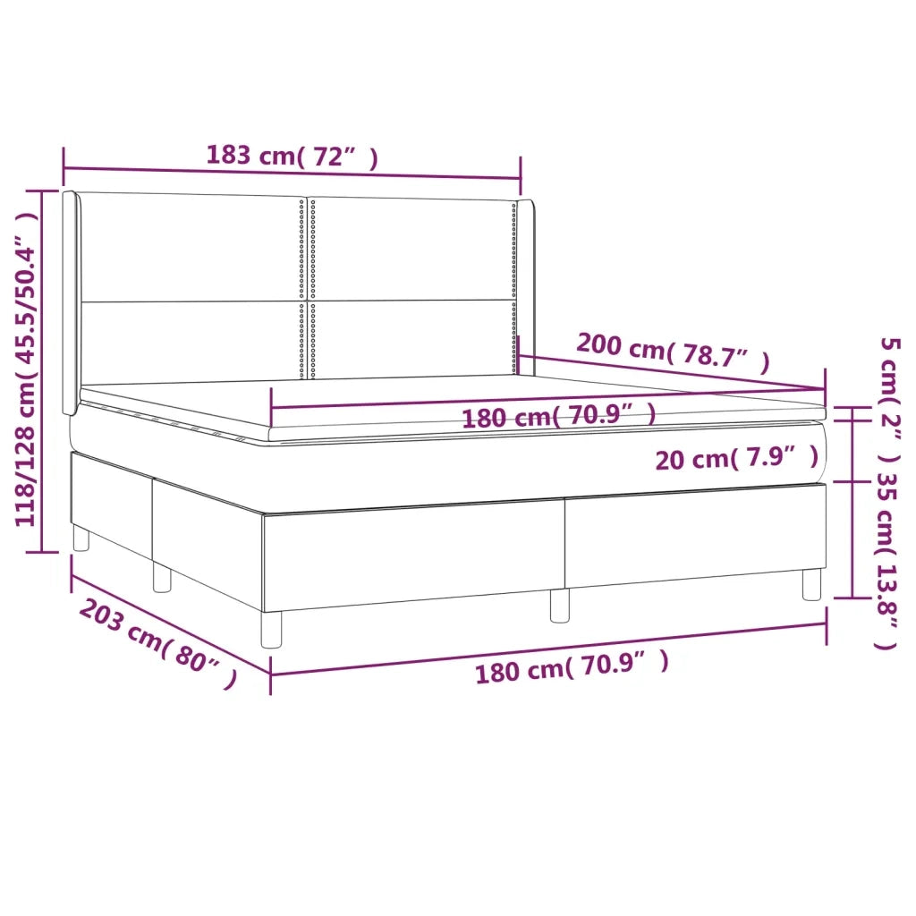 Letto a Molle Materasso e LED MarroneScuro 180x200cm in Tessuto 3138816