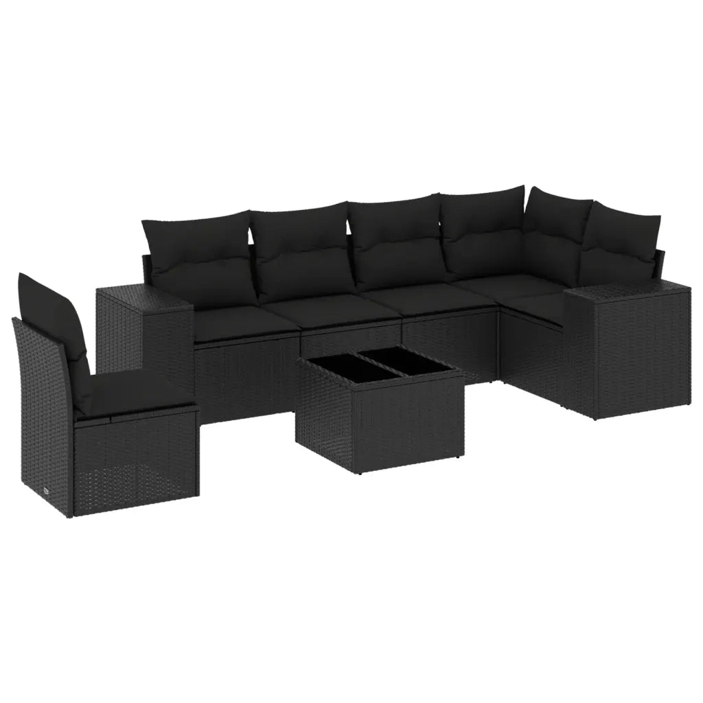 Set Divani da Giardino con Cuscini 7pz Nero Polyrattan