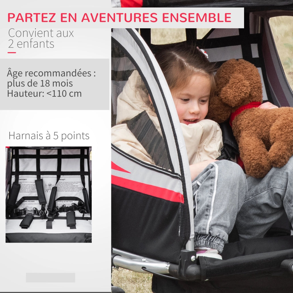 Carrello per bicicletta bambini 2 in 1 ¨C zephmum ¨C rosso