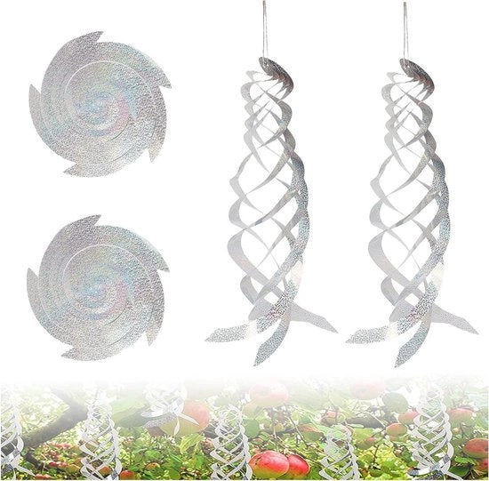 Sistema di Difesa dagli Uccelli Riflettente Rotante a Spirale - 4 Pezzi - Difesa dagli Uccelli Riflettente da Appendere per Casa e Giardino