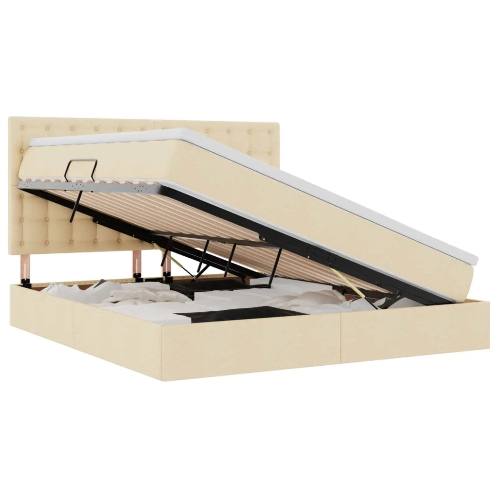 Letto con contenitore e materasso Crema 160 x 200 cm Poliestere