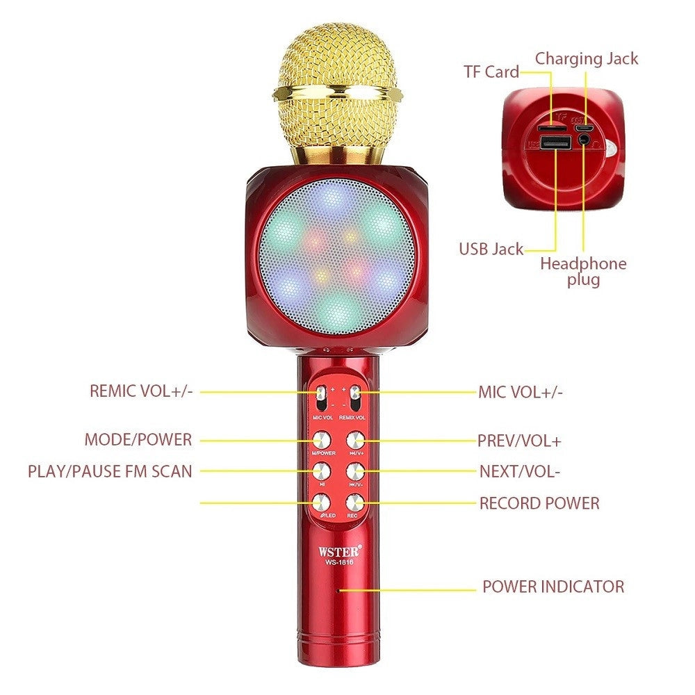 Trade Shop - Microfono Portatile Wireless Con Bluetooth Karaoke Cassa Integrata Ws-1816 -