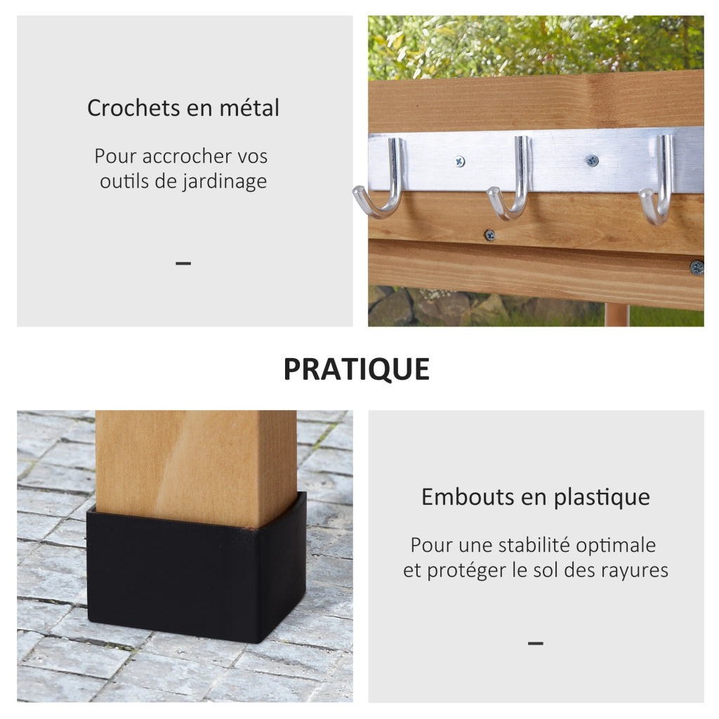 Tavolo da giardinaggio con ripiani e ganci ¨C Minimal ¨C Legno abete olio pretrattato, piano in acciaio zincato 80x40x80 cm