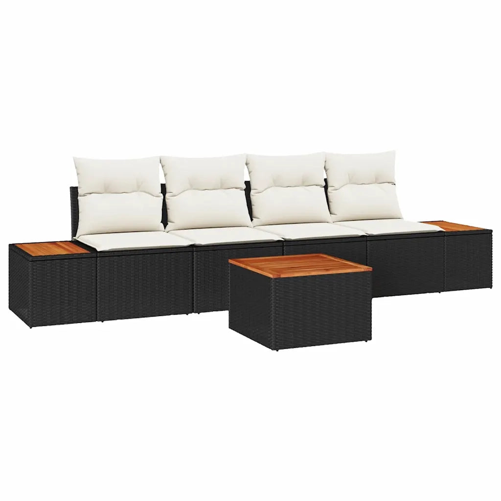 Set Divano da Giardino con cuscino 5 pcs Nero Poly Rattan