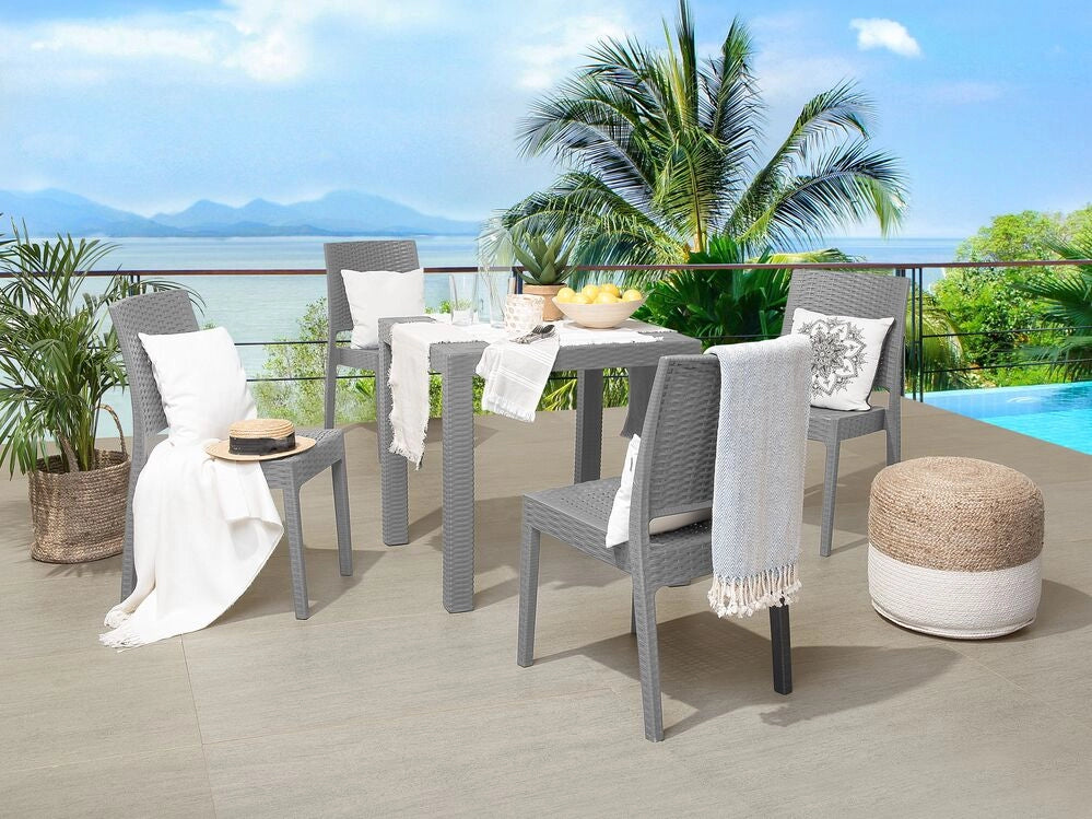 Set da pranzo da giardino Tavolo quadrato grigio chiaro 80 x 80 cm 4 sedie impilabili 4 posti minimalista