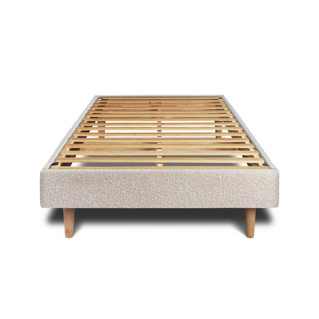 Letto 90x200 cm con testata imbottita - tessuto bouclé