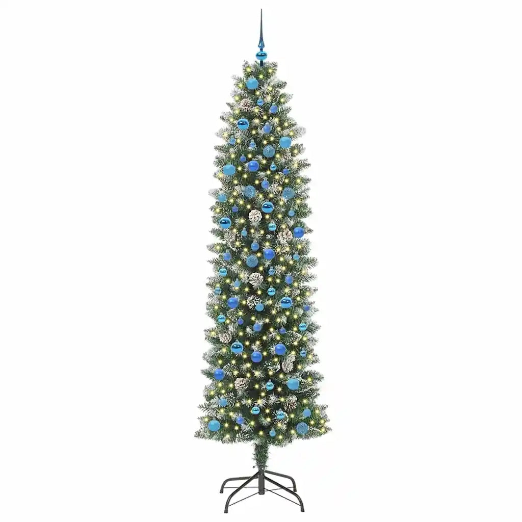Albero di Natale Artificiale Sottile Verde e Bianco 240 cm 3395324