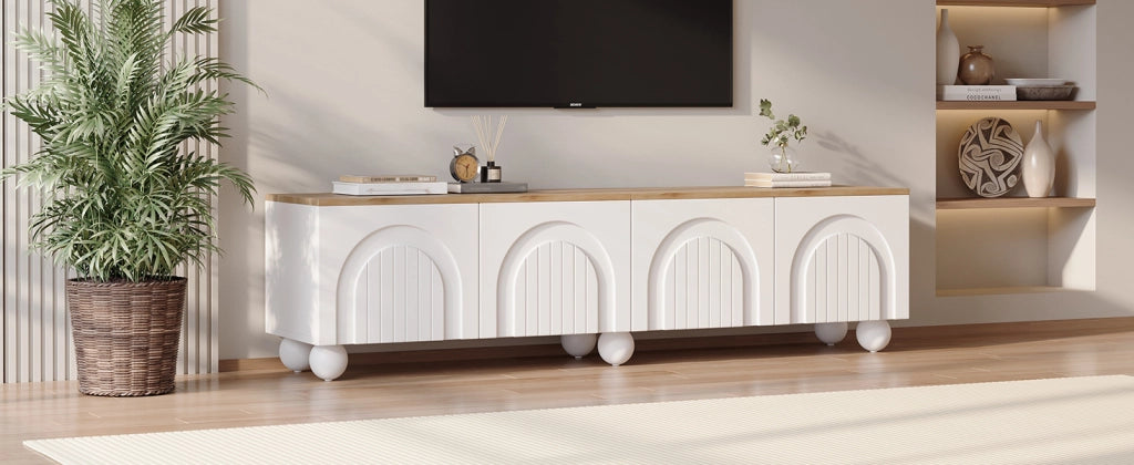 Cassettiera TV bianca e rovere MDF lunghezza 180 cm