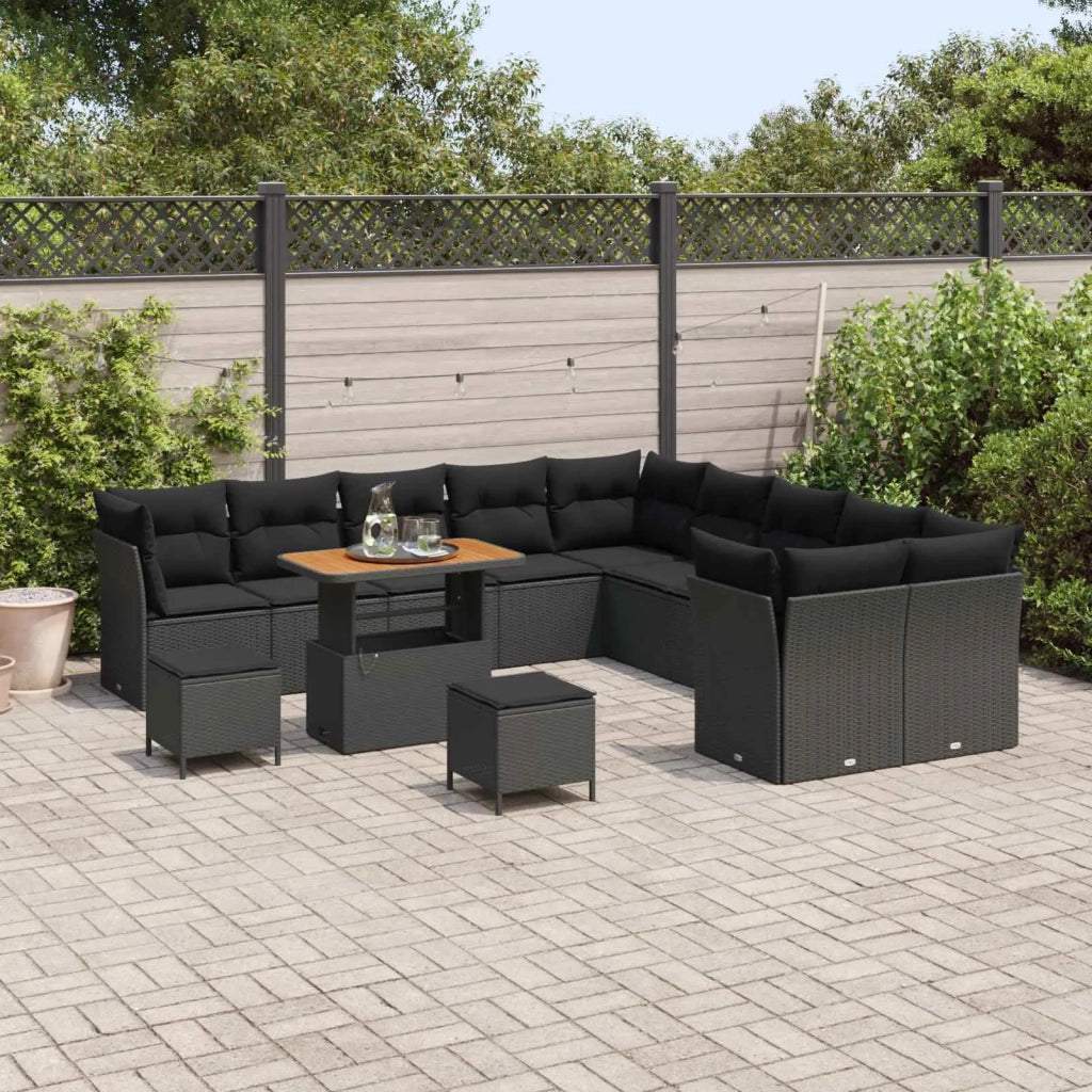 Set Divano da Giardino con cuscino 13 pcs Nero