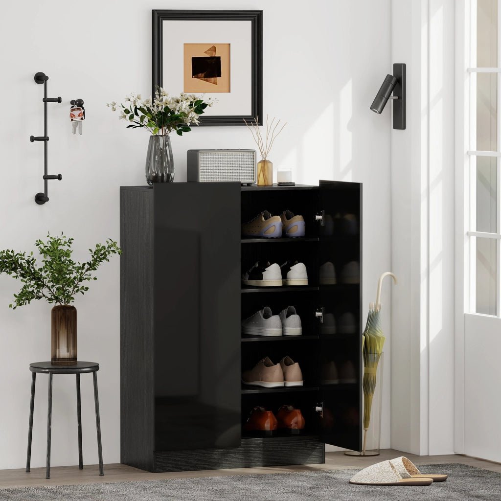 Scarpiera con ante e ripiani regolabili ¨C Minimal ¨C Nero brillo 80x30x100