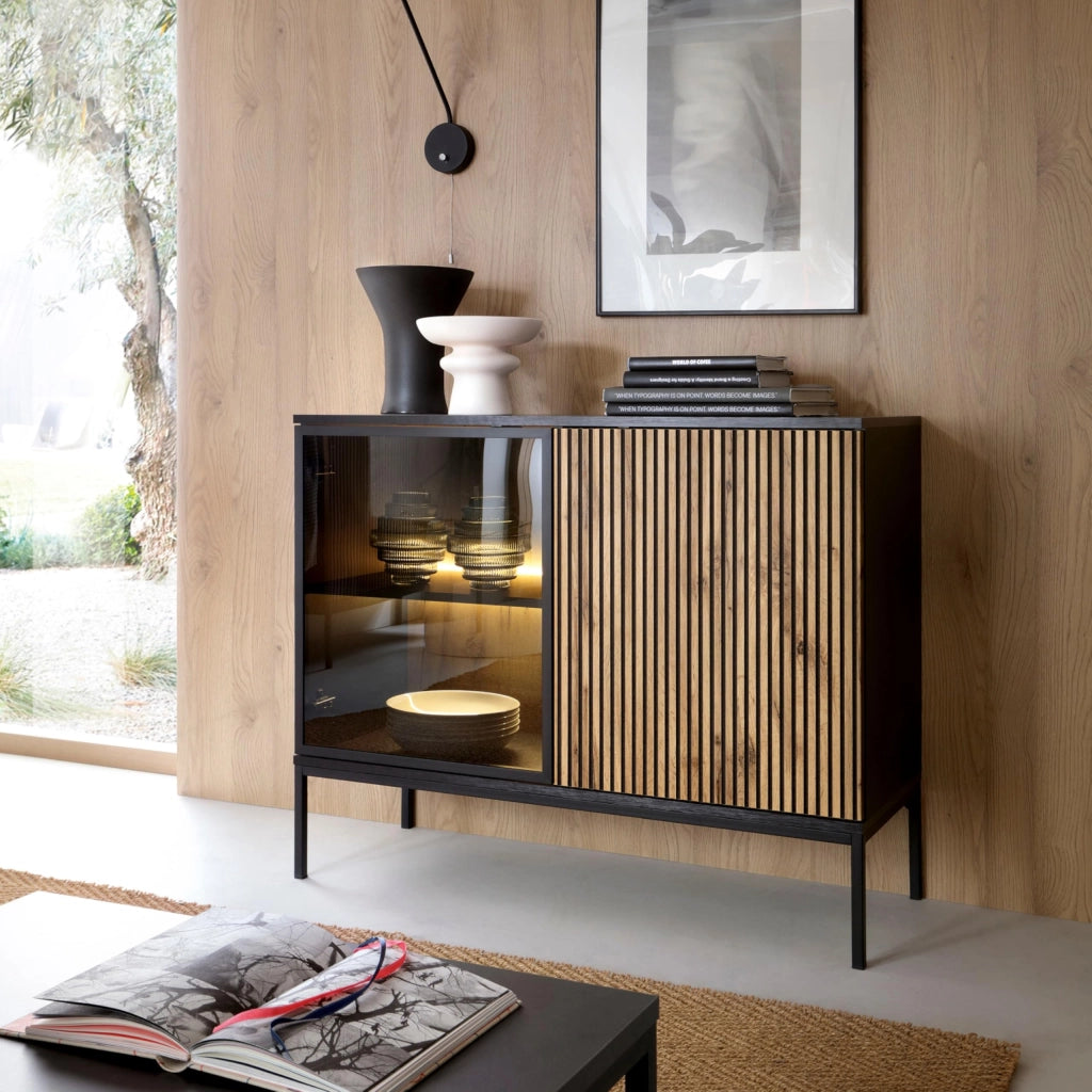 Komodee Cassettiera Laval K104 LED Nero/Rovere Wotan 104x83x39 cm