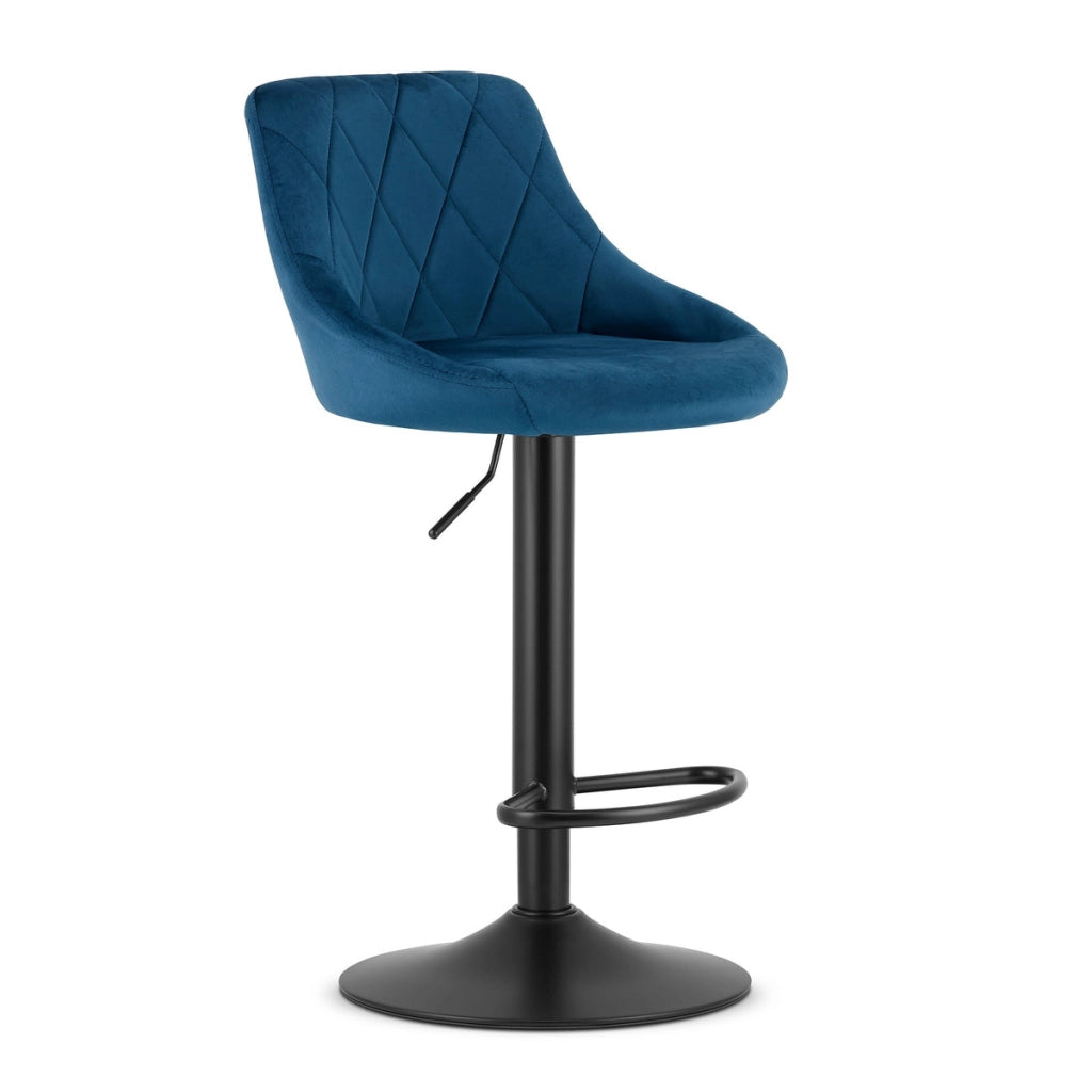 Sgabello da bar KAST in velluto blu navy con base nera