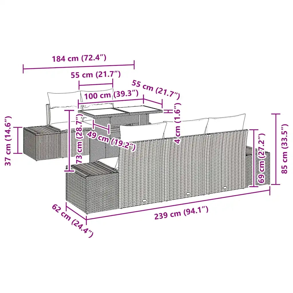 Set di divani 6 pcs Beige e Grigio Chiaro polyrattan 3349096