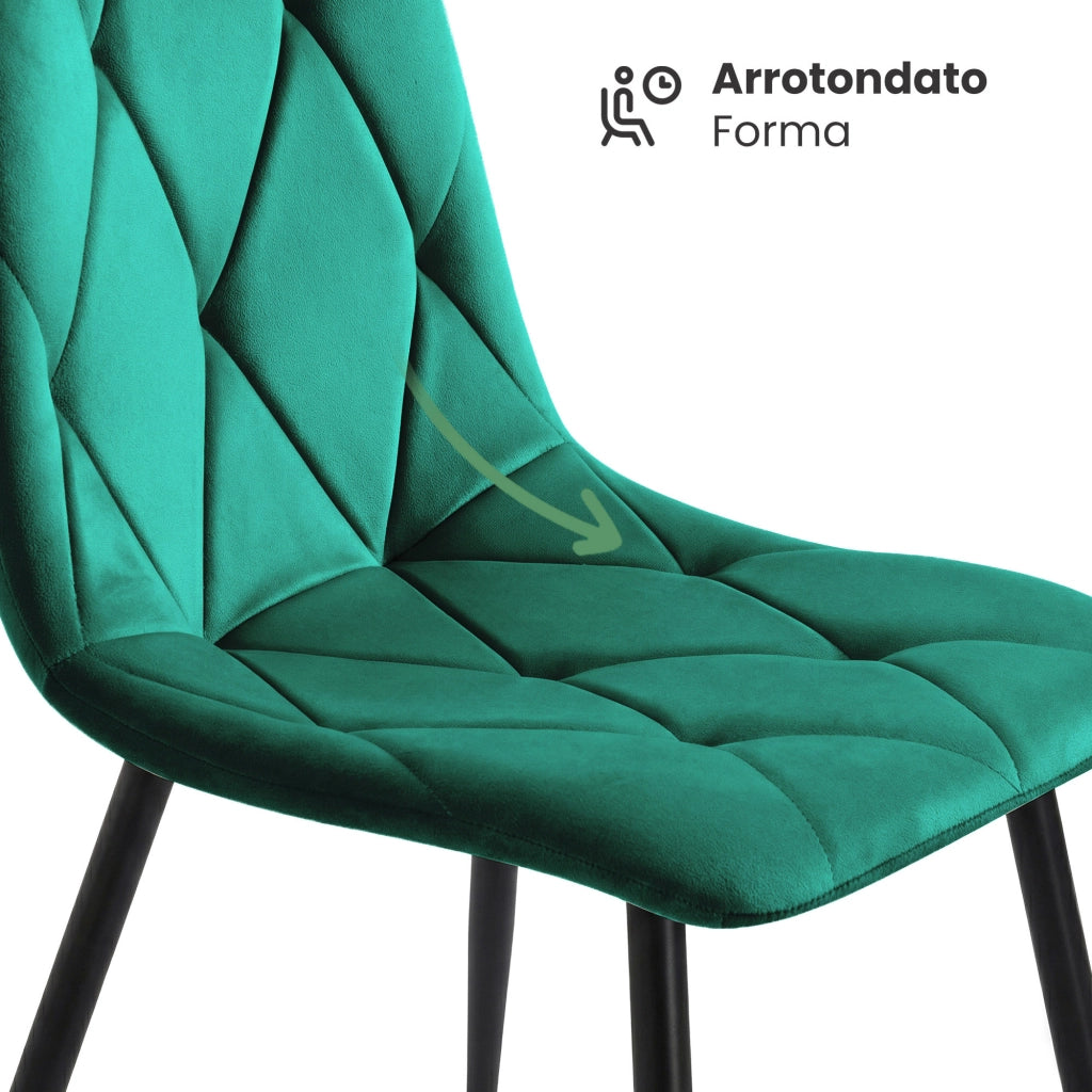 Set di 6 Sedie in velluto trapuntate MILO Verde Bottiglia gambe nere