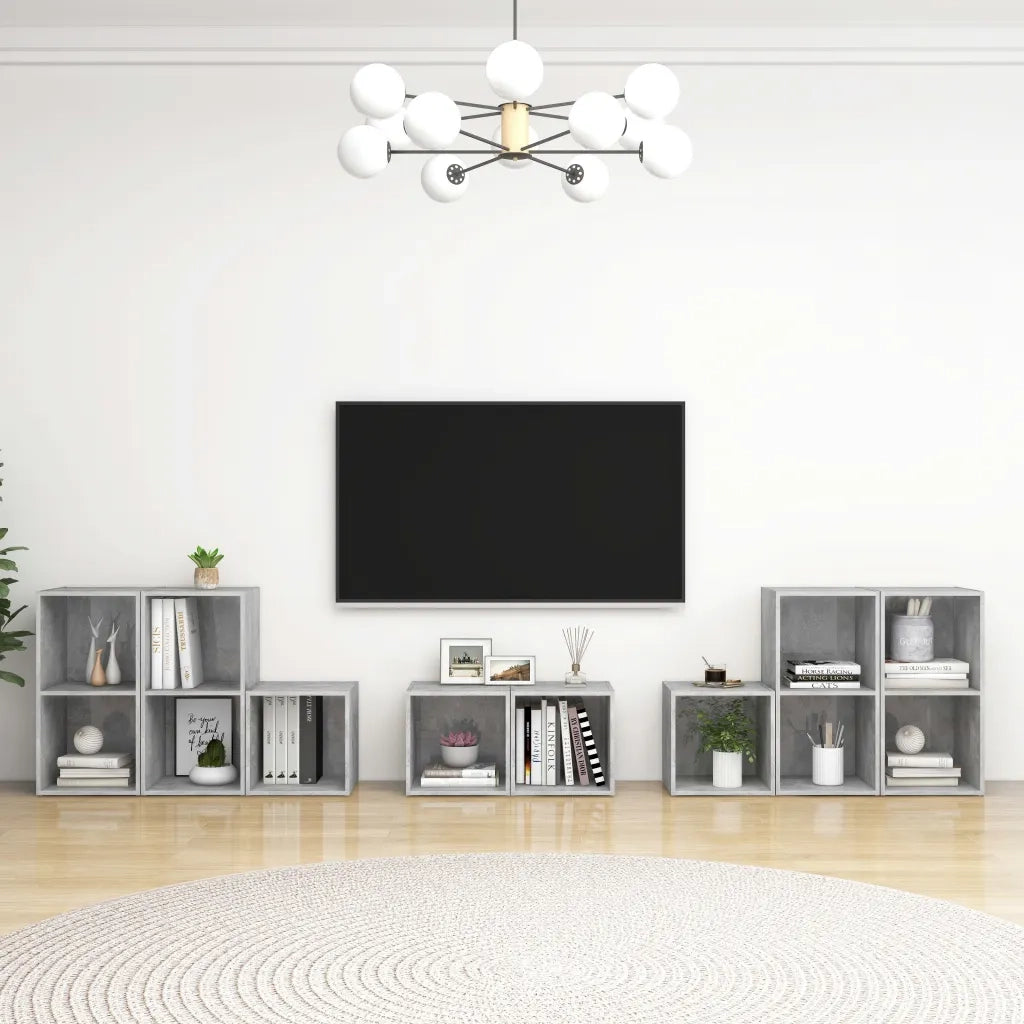 Set Mobile TV 8 pz | Armadietto TV | Mobile Porta TV Grigio Cemento in Legno Multistrato