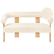 Divano a 2 posti Boucle bianco sporco e Marrone chiaro stile retrò gambe in legno