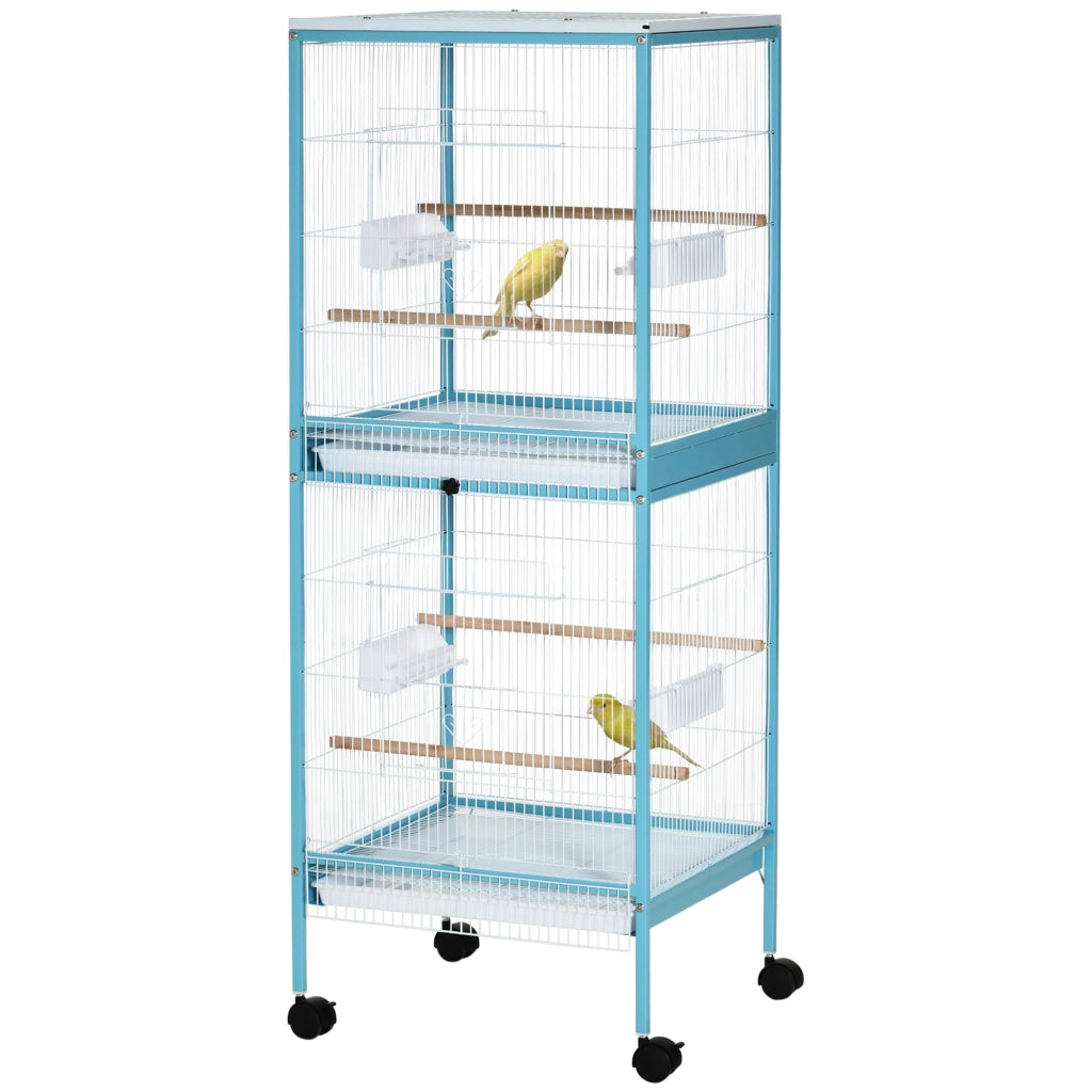 Gabbia per Uccelli a 2 Livelli con Ruote ¨C zephmum ¨C Blu 51.5x50x140 cm