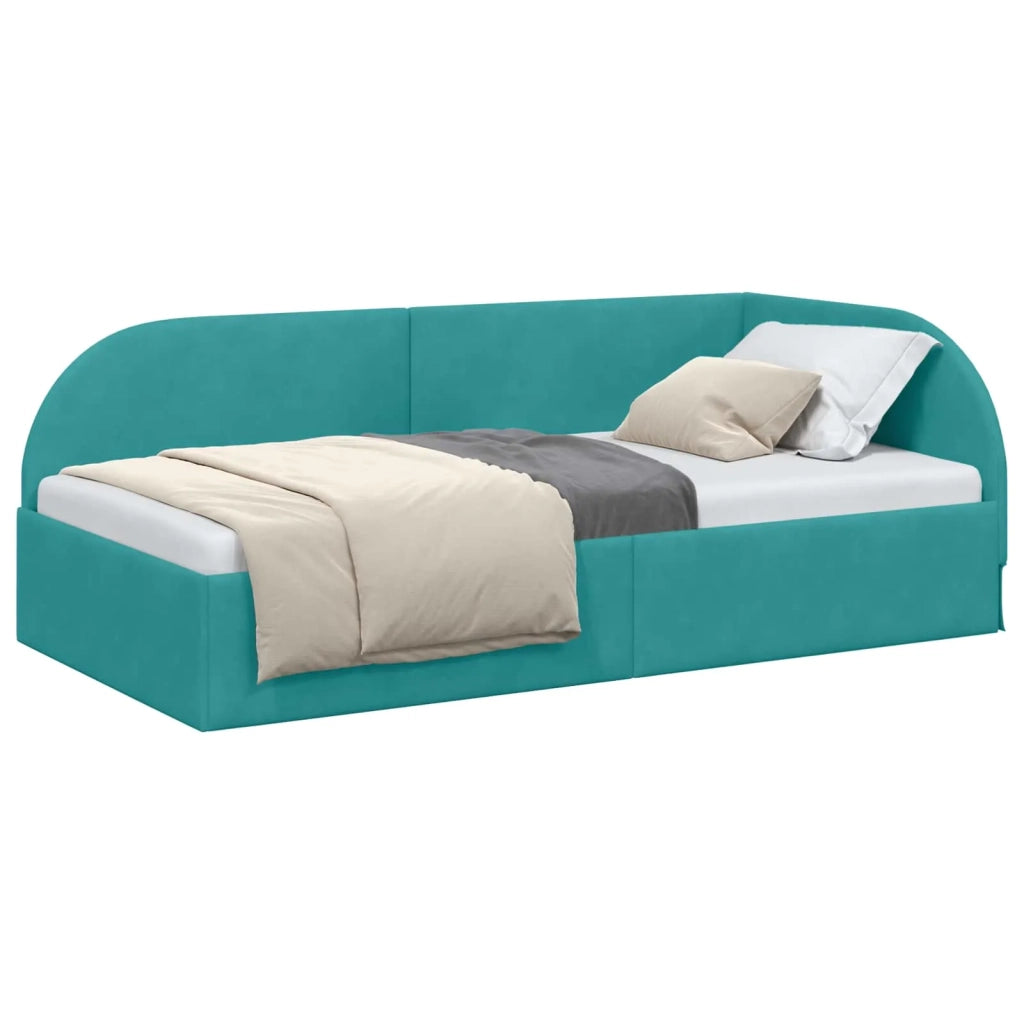 Cornice del letto ad angolo Turchese 100 cm x 200 cm Velluto