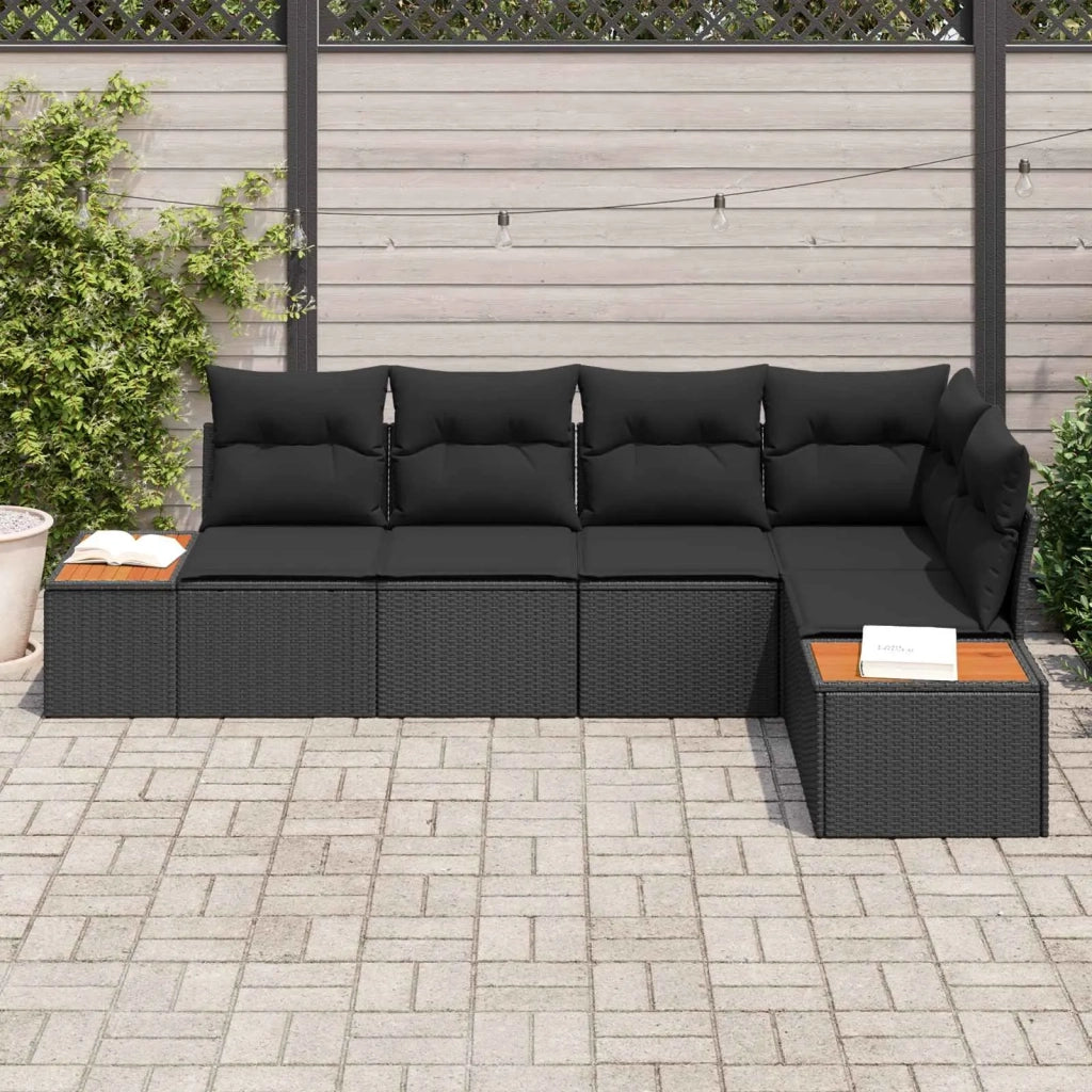 Set Divano da Giardino con cuscino 5 pcs Nero Poly Rattan