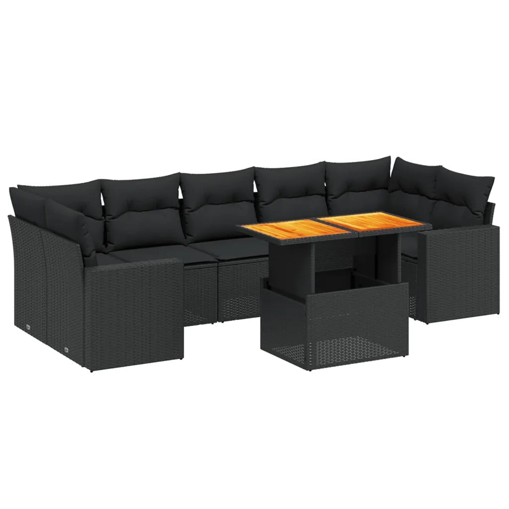 Set Divani da Giardino con Cuscini 8 pz Nero in Polyrattan