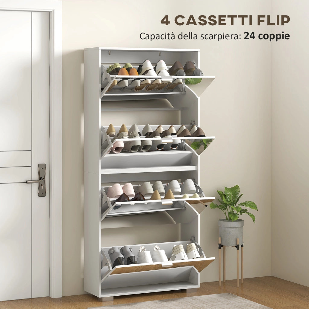 Scarpiera con Specchio e Cassetti ¨C Minimal ¨C Bianco 76x26x178