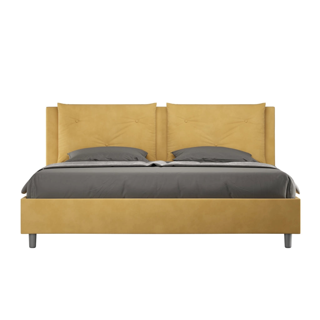 BS COM Letto matrimoniale king size senza rete imbottito 170x200 microfibra ocra