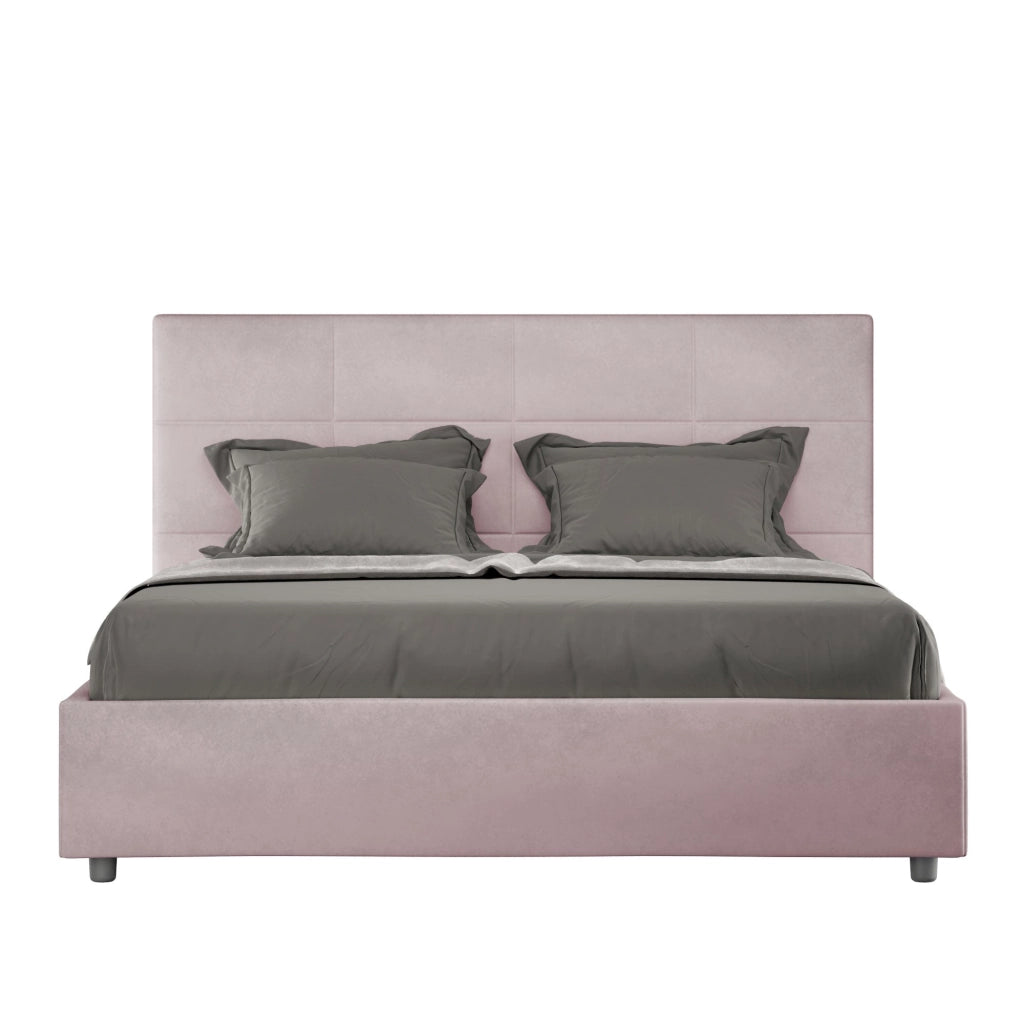 Letto queen size con rete imbottito 150x200 microfibra ocra Mika