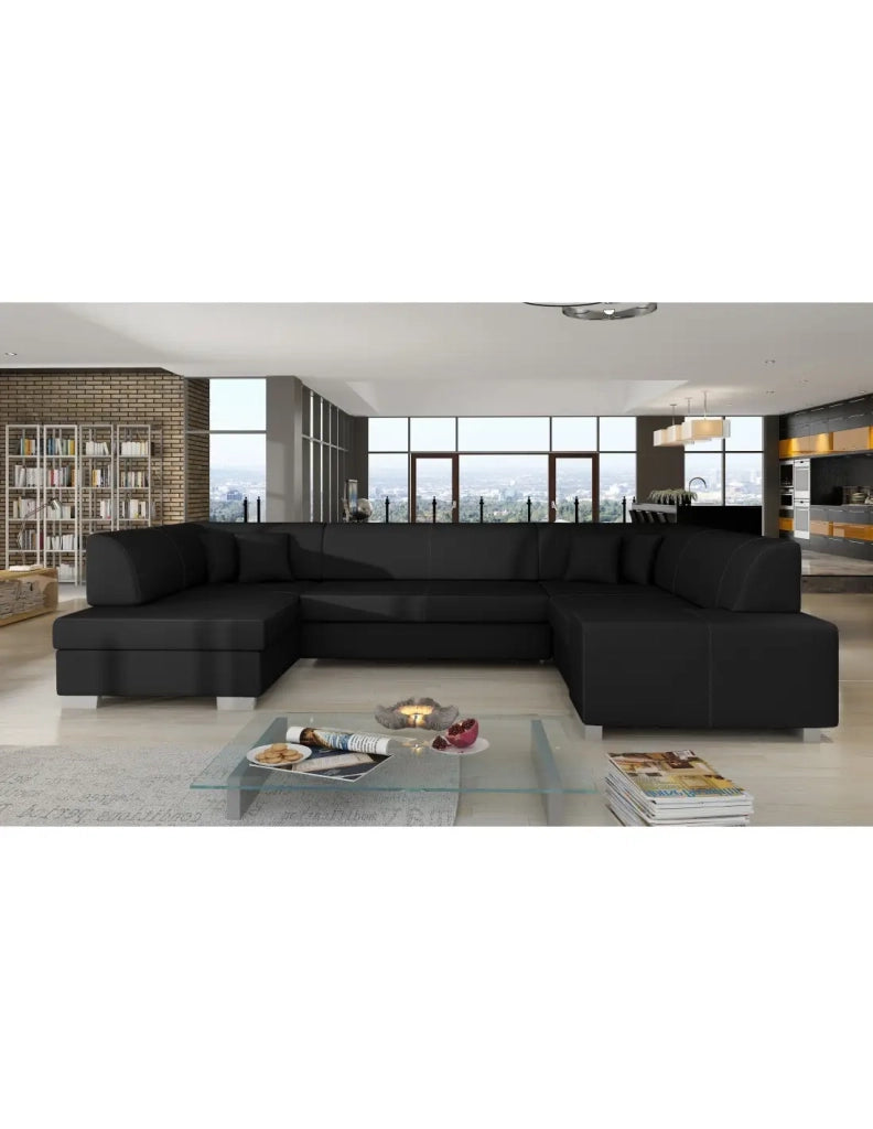Divano panoramico a U Nero convertibile 6 posti HAVANA comfort morbido