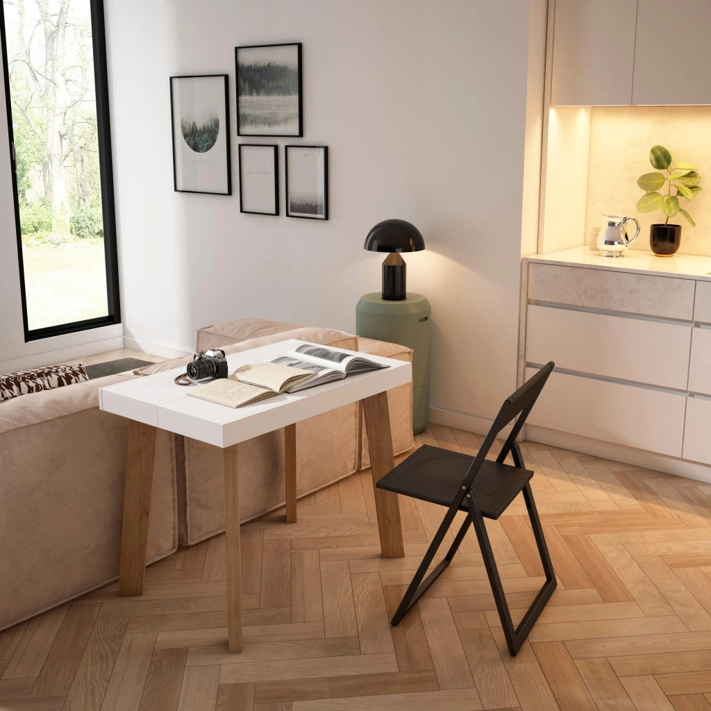 Consolle allungabile, 222x90x73cm, Per 10 persone, Gambe in legno, Bianco RF3061