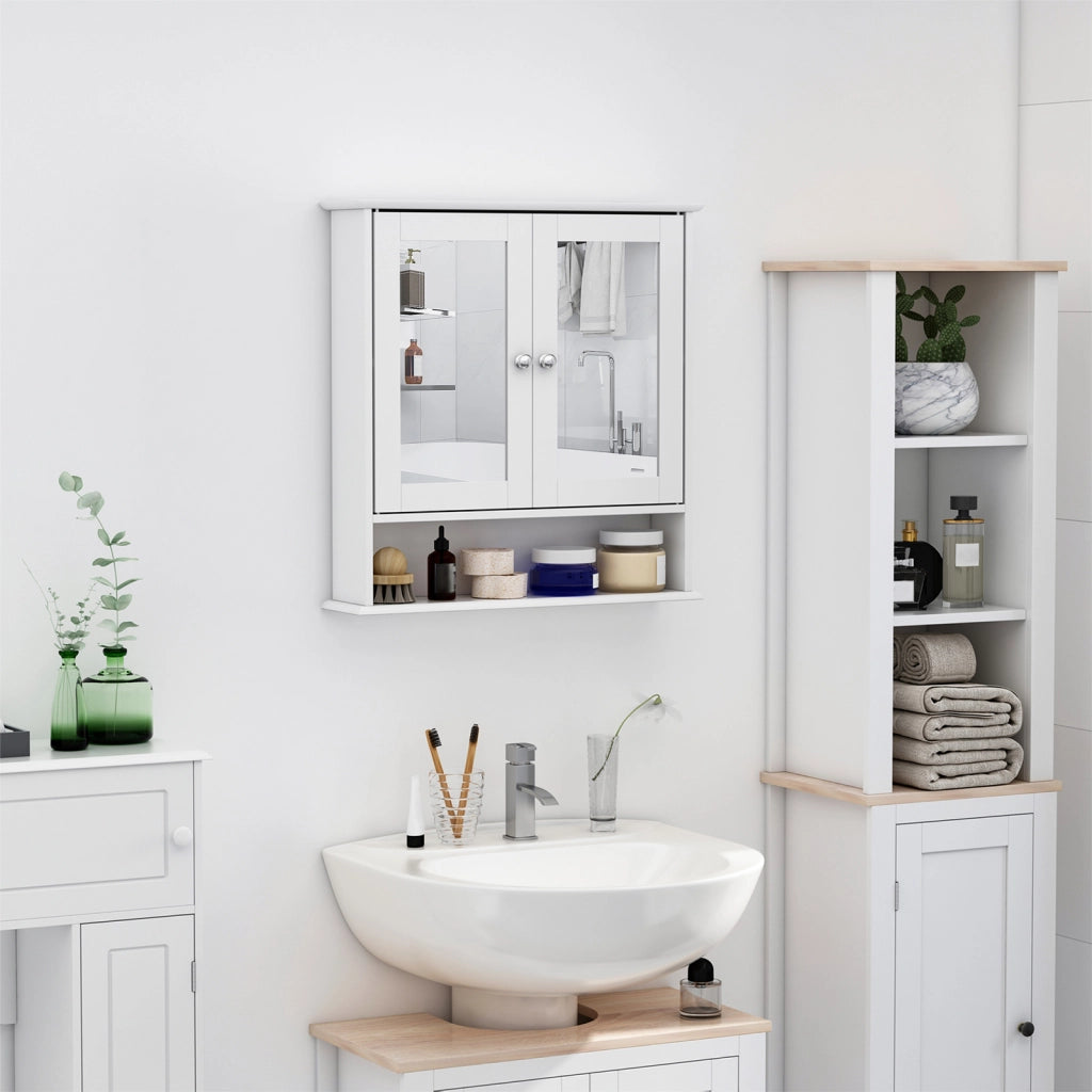 Armadietto Bagno con Specchio e 2 Ante ¨C Minimal ¨C Bianco 56x13x58cm