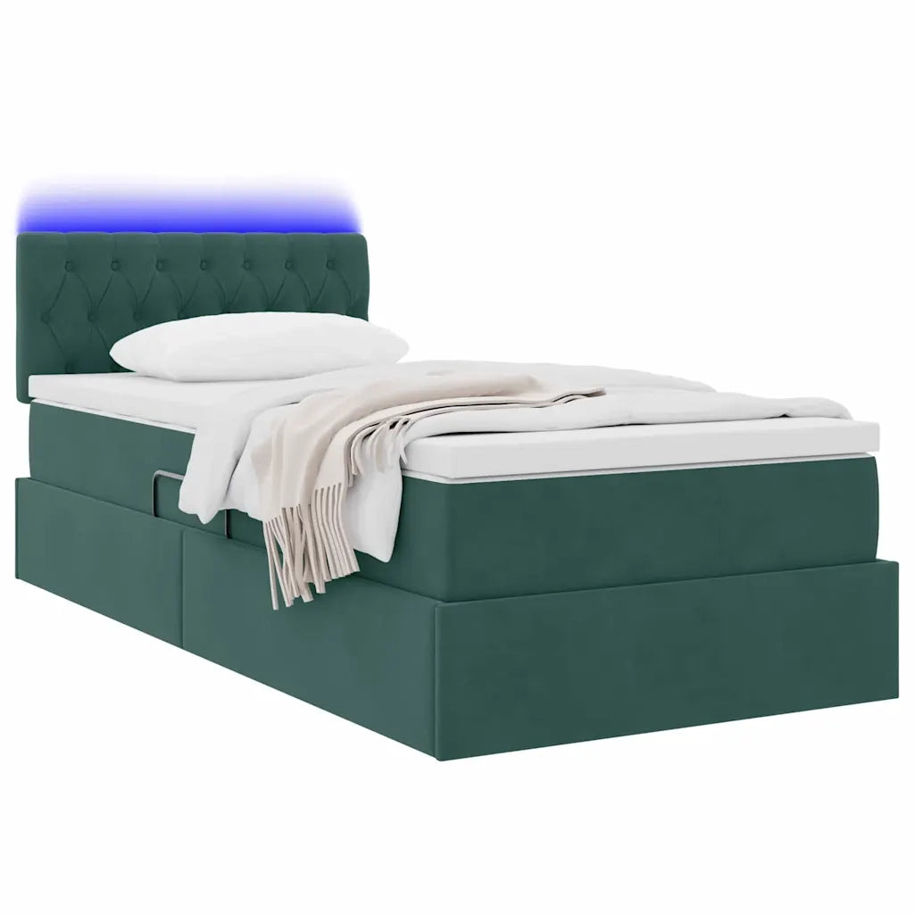 Letto con contenitore e LED Verde Scuro 90 x 200 cm Velluto 3371430