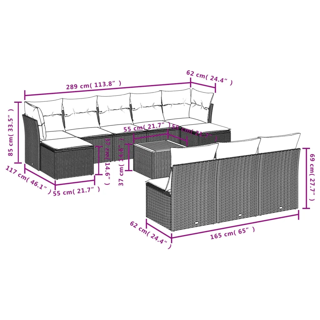 Set Divani da Giardino 11 pz con Cuscini in Polyrattan Nero 3223865