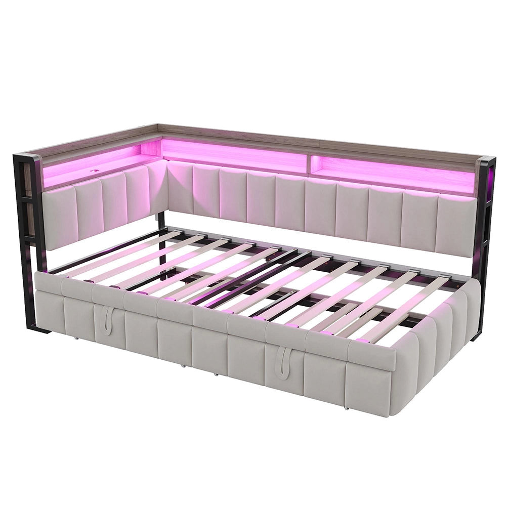 Divano letto 90x200cm?- Xylo - gigogne LED USB velluto grigio chiaro