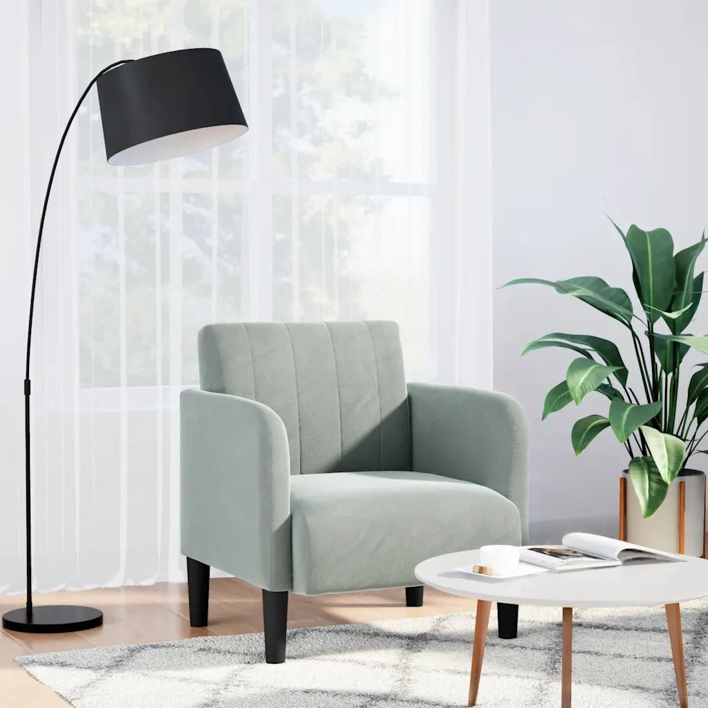 Divano Sedia con Braccioli-Poltrona-Sofa Relax Grigio Chiaro 54 cm in Velluto