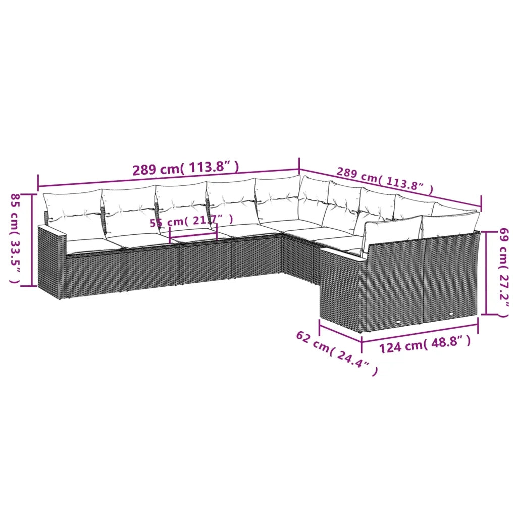 Set Divano da Giardino 10 pz con Cuscini Grigio in Polyrattan 3258756