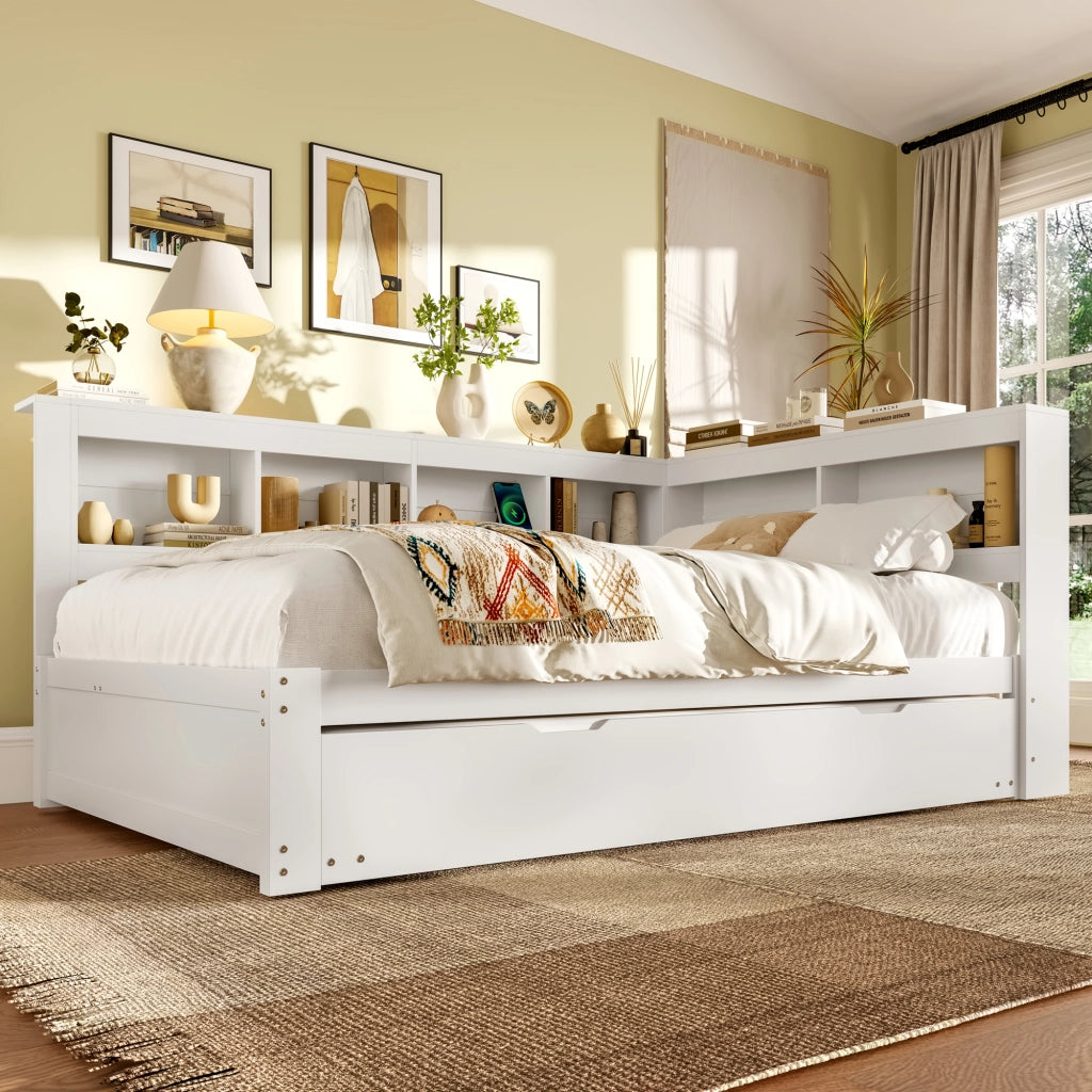 Divano letto estraibile - Zephmum- 140x200 cm- Bianco- Con presa e 2 porte USB