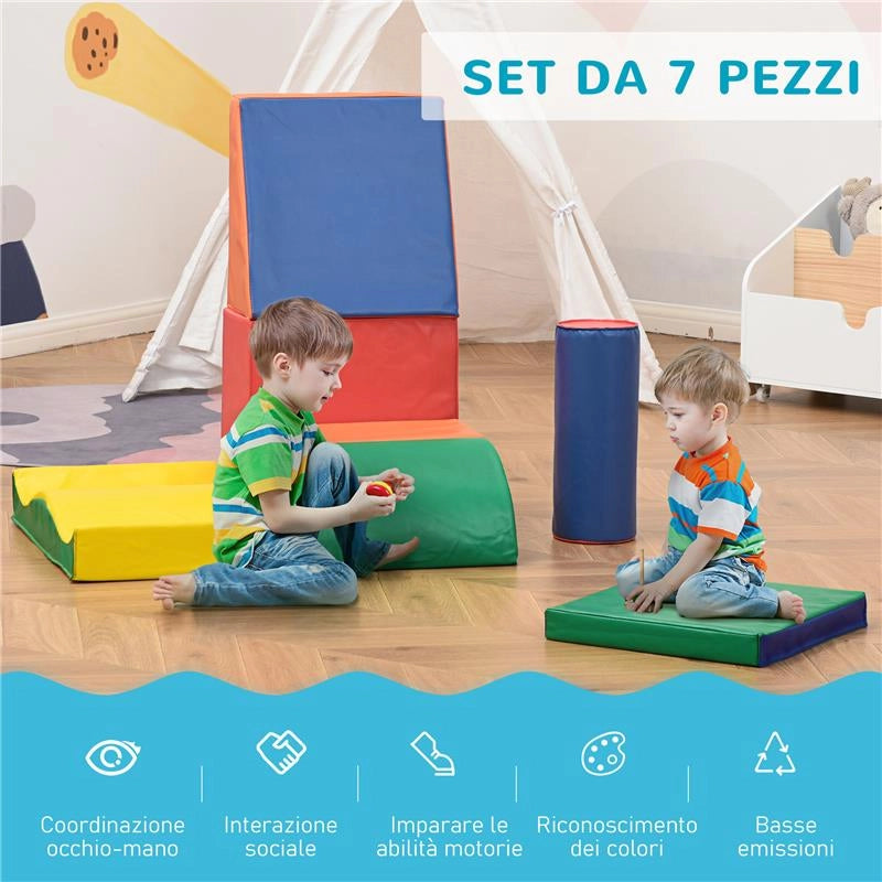 SET 7 BLOCCHI DI COSTRUZIONI MORBIDE PER BAMBINI DA 1-3 ANNI PER CASA E SCUOLA, MULTICOLORE