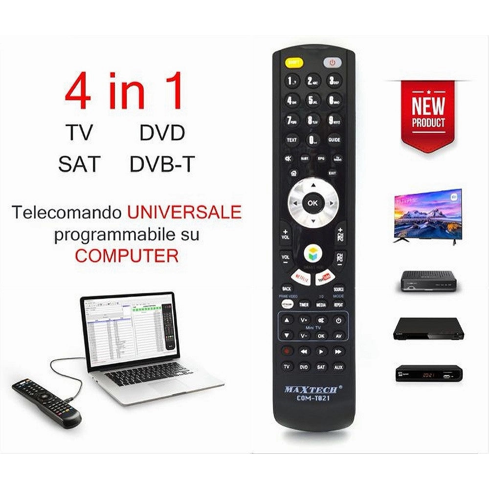 Trade Shop - Telecomando Universale 4in1 Tv Dvd Sat Dvb-t Programmabile Da Computer Com-t021 -