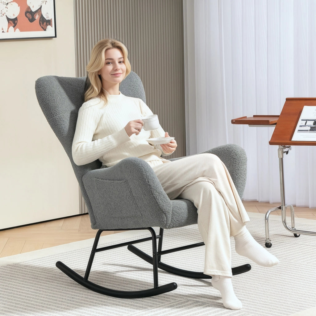 Poltrona Dondolo ¨C Minimal ¨C Grigio Tessuto Imbottito