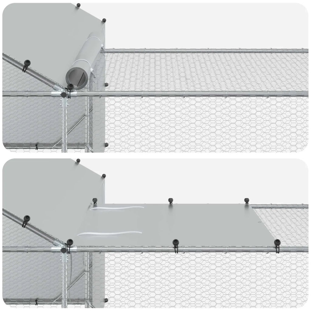 Gabbia per Galline con Tetto e Giardino 2 pz Argento 3434659