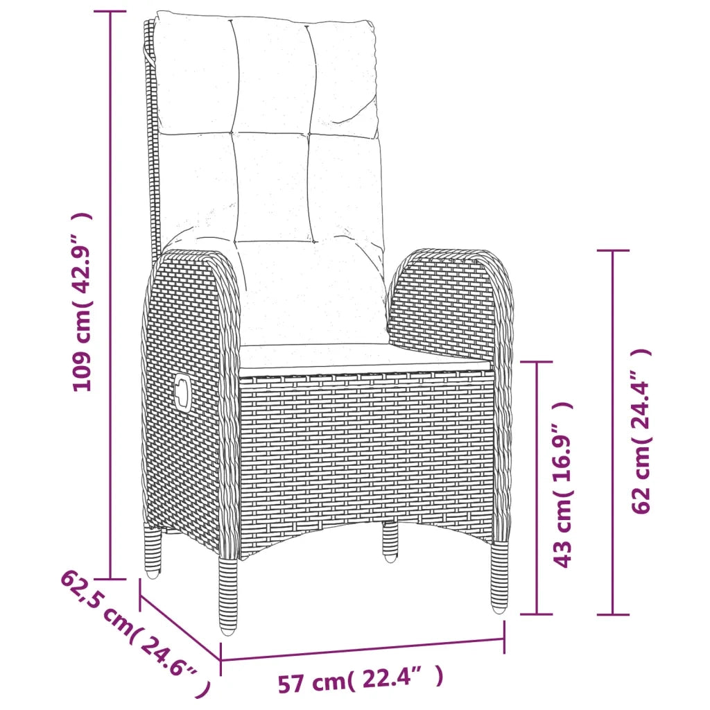Set da Pranzo Giardino 5pz Nero e Grigio con Cuscini Polyrattan 3185178