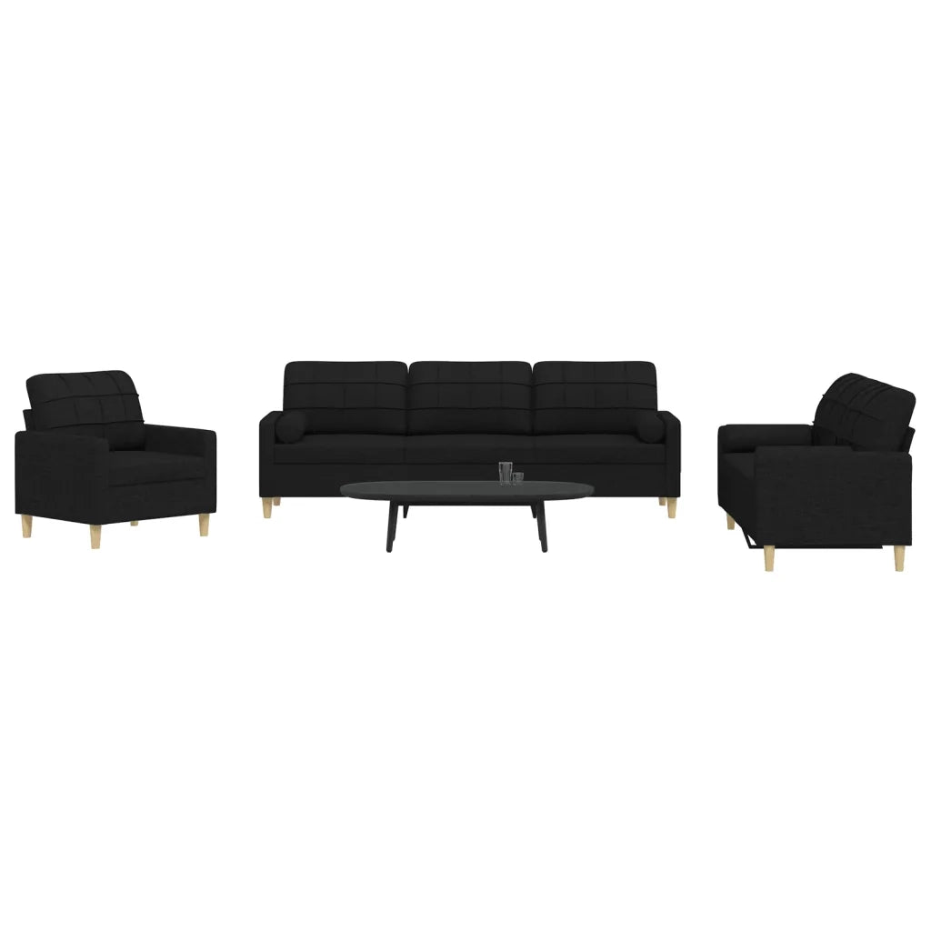 Set Divani 3 pz con Cuscini Decorativi Nero in Tessuto 3278307