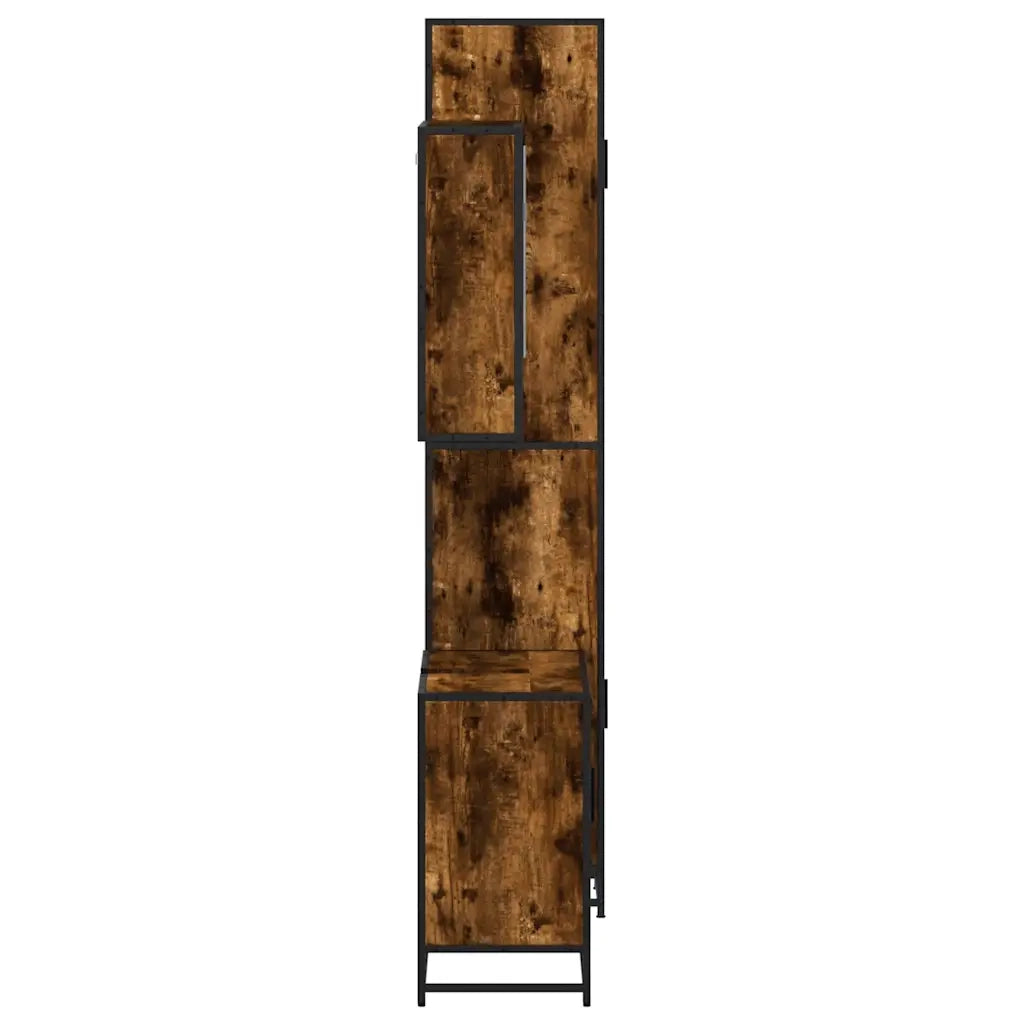 Set Mobili da Bagno | Armadio da bagno 3 pz Rovere Fumo in Legno Multistrato