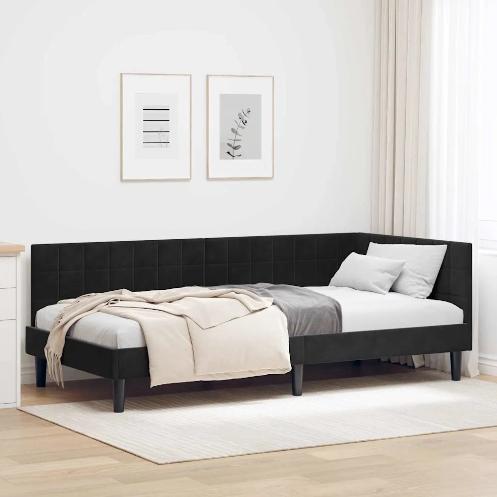 Cornice del letto ad angolo Nero 90 cm x 190 cm Velluto